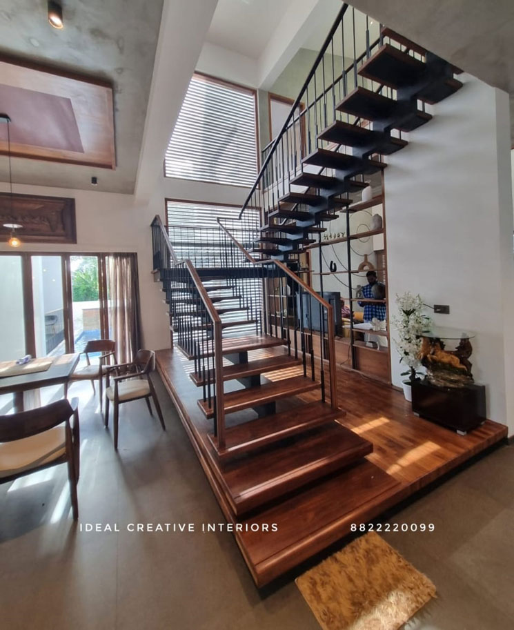 modern staircase design glass wooden finish